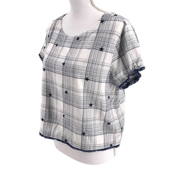 Cloth & Stone Womens Size Medium Plaid & Stars Back Button-Up Fringe Blouse - Picture 4 of 6